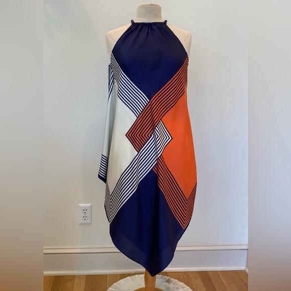 Rachel Roy Womens Navy Orange White Handkerchief Sleeveless Dress / Size S - Picture 1 of 14